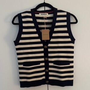 Boden Navy and Cream Striped Tank Top